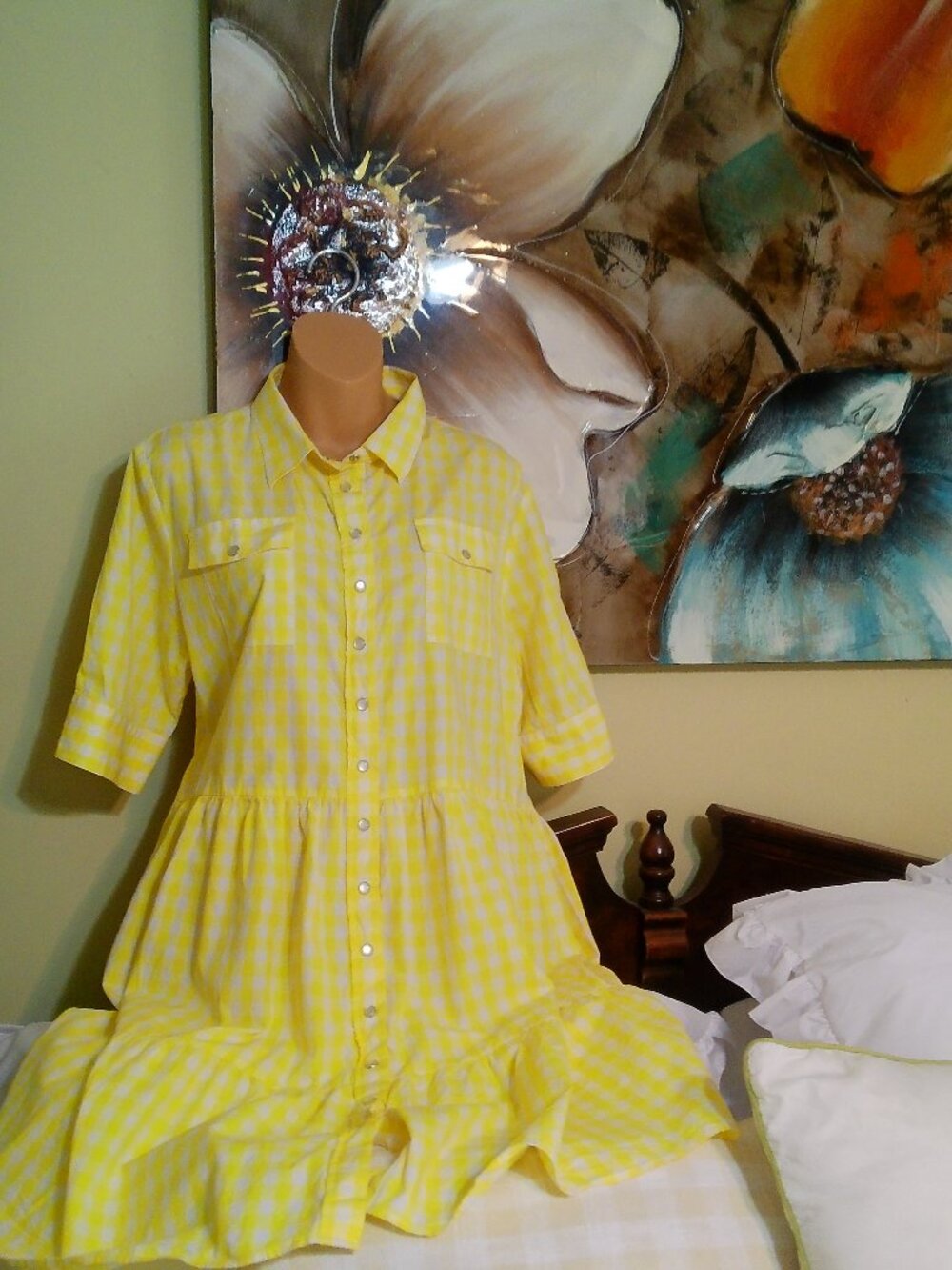 Yellow Gingham Button-Front Women’s Dress